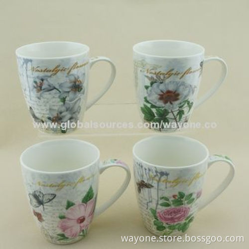 New Bone China Footed Mugs with Floral and Butterfly Design, Royal Shape, Ideal as Present/Food-safe
